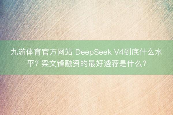 九游体育官方网站 DeepSeek V4到底什么水平? 梁文锋融资的最好遴荐是什么?