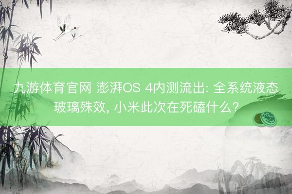 九游体育官网 澎湃OS 4内测流出: 全系统液态玻璃殊效， 小米此次在死磕什么?